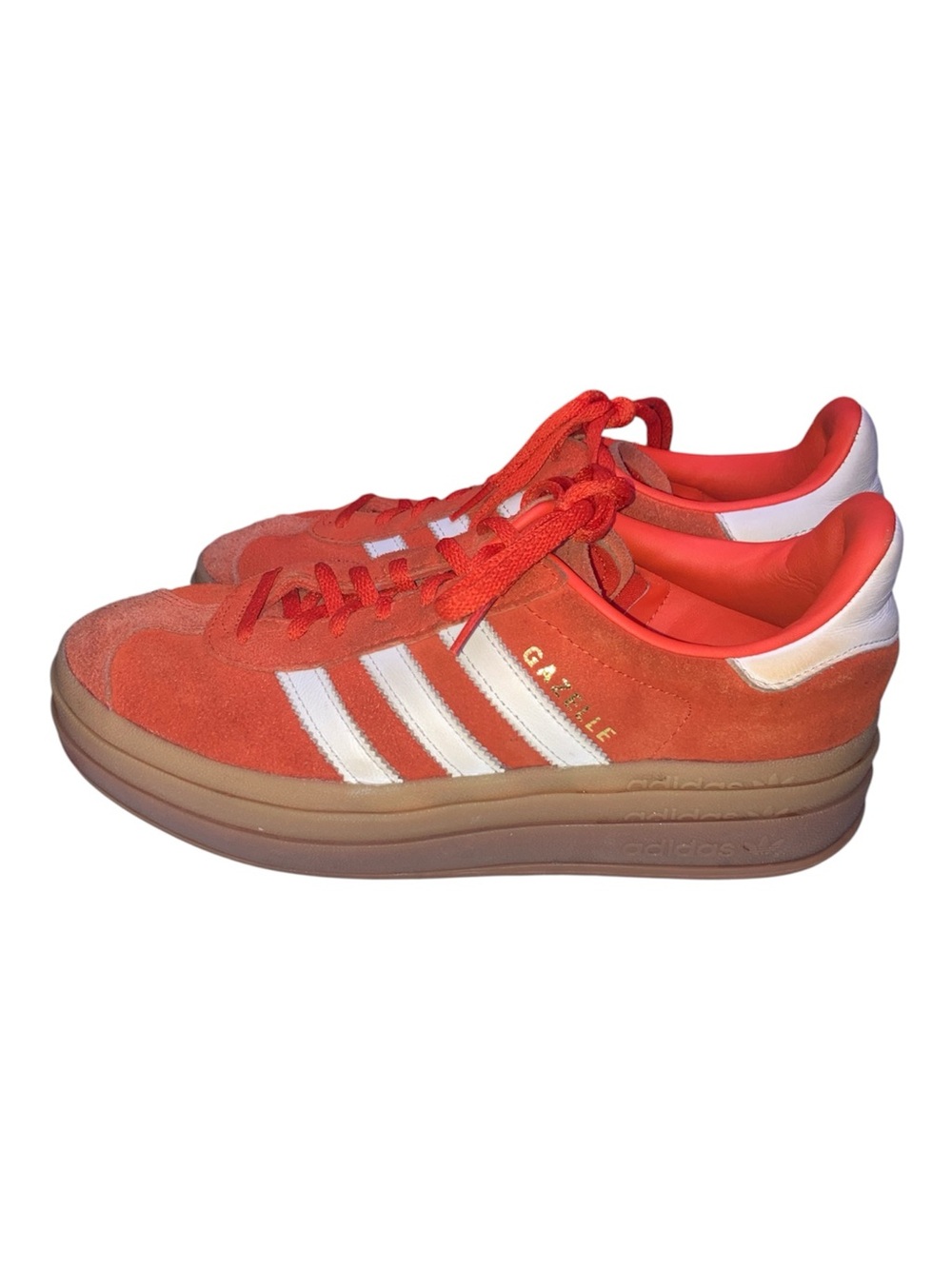 adidas Gazelle Bold Red Orange Suede Sneakers with White Stripes - Picture 4 of 12
